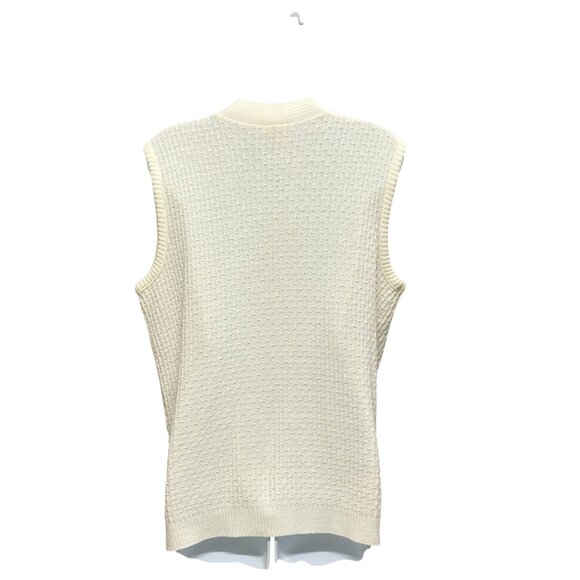 Vintage Off White Button Front Cable Knit Academia Preppy Sweater Vest Size M - Picture 5 of 7